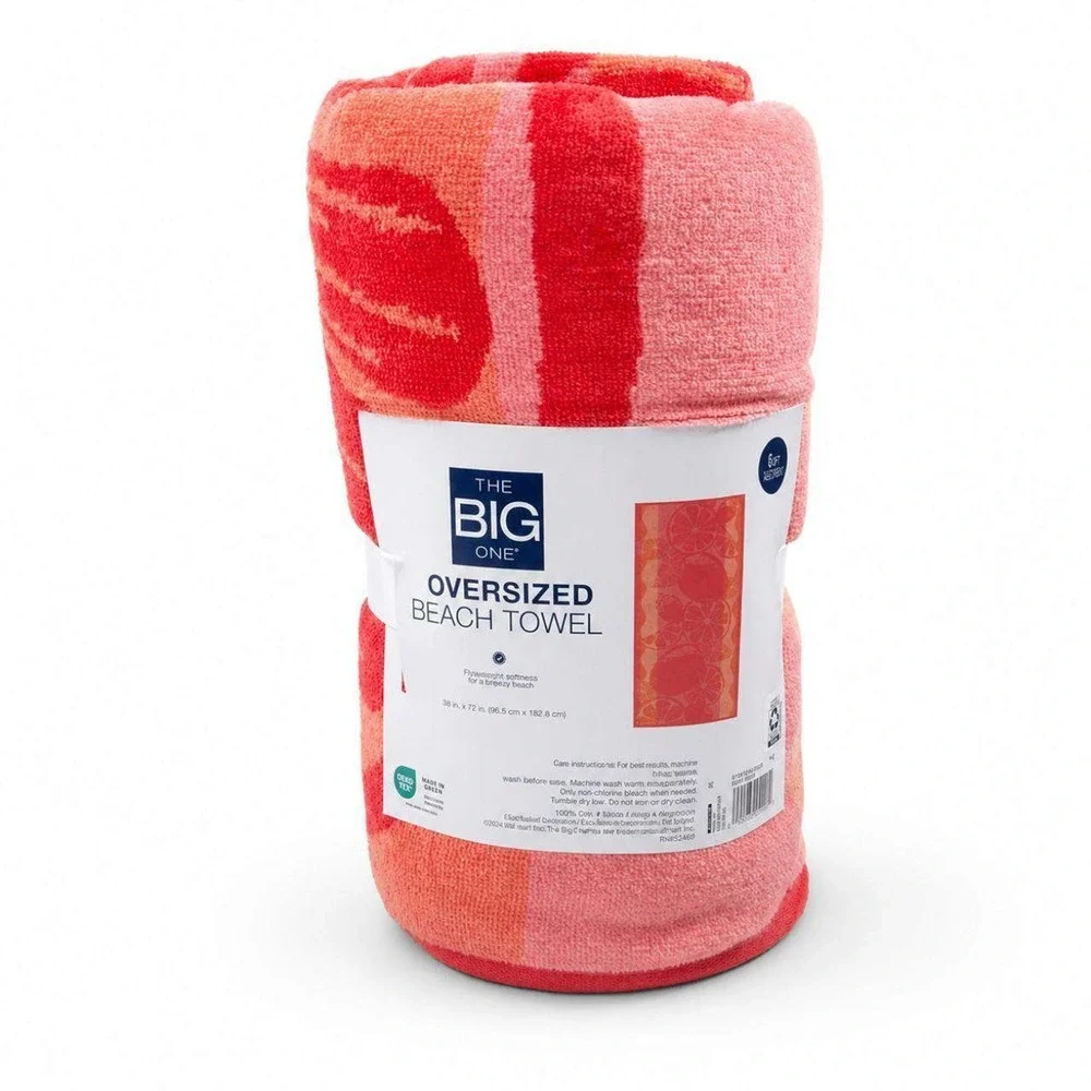 The Big One Oversized Beach Towel 36x72 Pink Citrus Fruit Print New w/ Tags